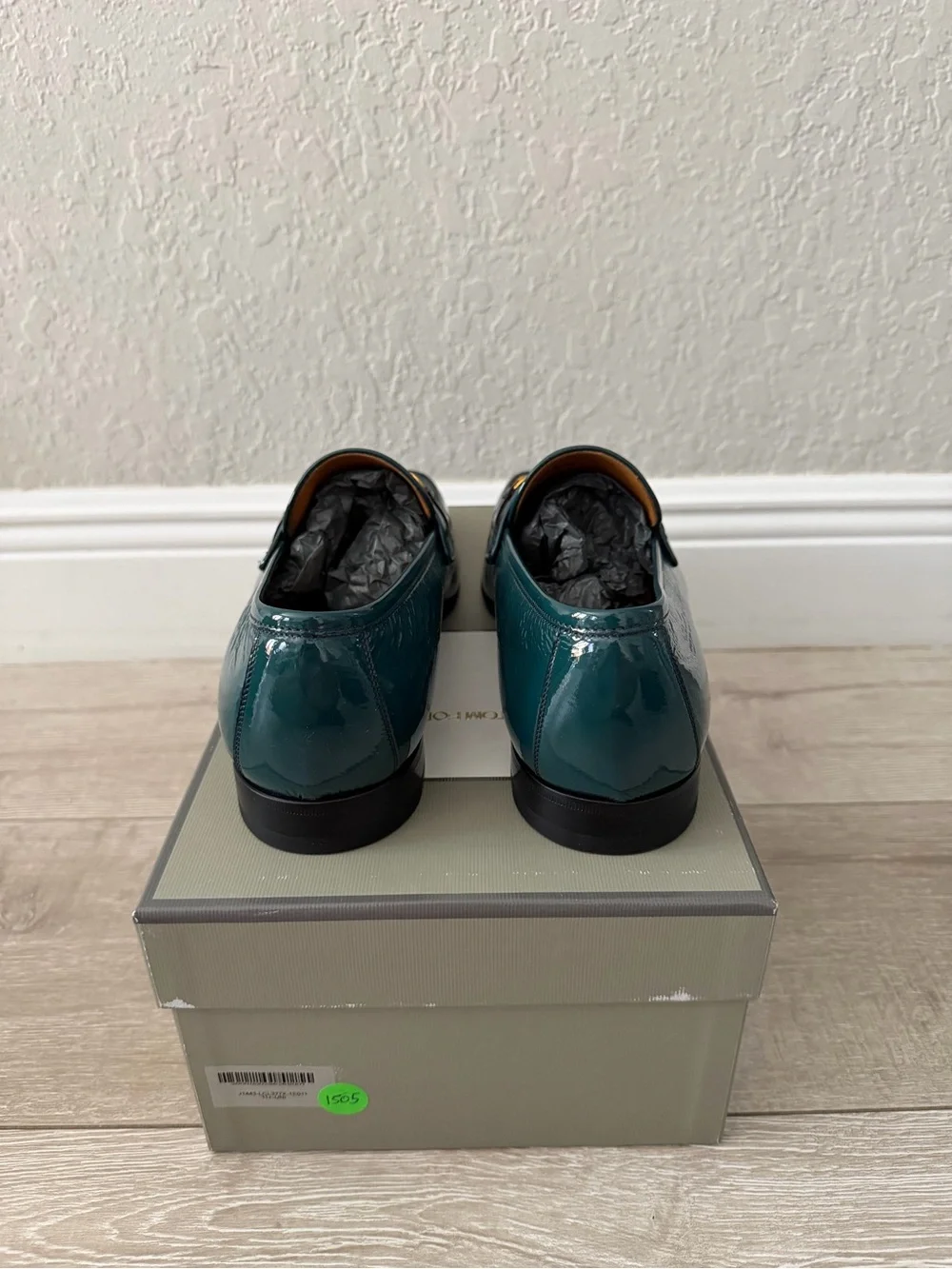 Tom Ford Teal Patent Leather Loafers with Gold Chain Detail men 11.5